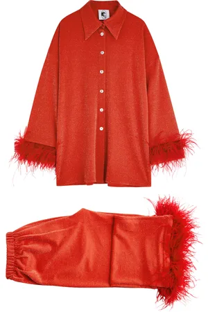 Sleeper Cosmos Feather-trimmed Metallic Jersey Pyjama set - - L (UK14 / L)