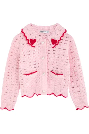 Self-Portrait Kids Heart-embellished Cotton-blend Cardigan