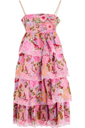 Marlo Kids Glam Floral-embroidered Tiered Organza Dress