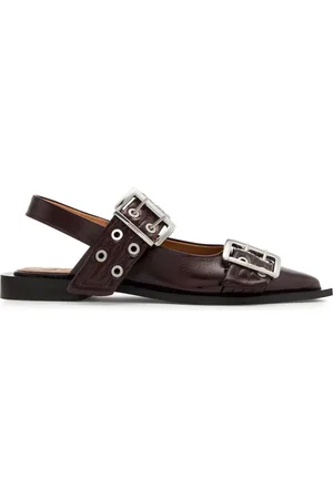 Ganni Buckle Ballerina Patent Faux Leather Slingback Flats - - 36 (IT36/ UK3)