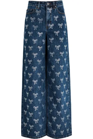 Self-Portrait Bow-embellished Wide-leg Jeans - - 24 (W24 / UK6 / XS)
