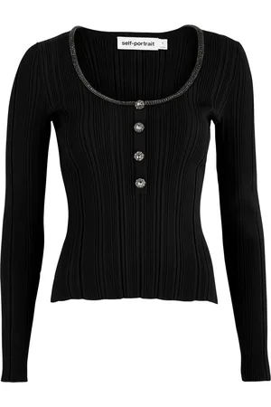 Self-Portrait Crystal-embellished Ribbed-knit top - - L (UK14 / L)