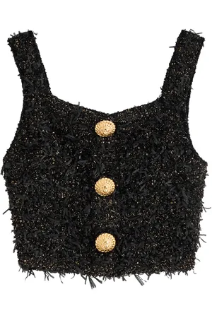 Balmain Frayed Cropped Bouclé Tweed top - - 40 (UK12 / M)