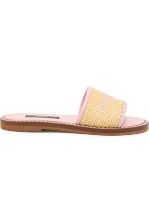 Dolce & Gabbana Kids Logo Raffia and Leather Sliders (IT28-IT36)