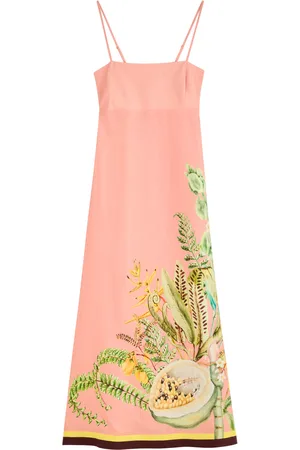 ALÉMAIS Papaya Floral-print Flax Midi Dress - - 12 (UK12 / M)