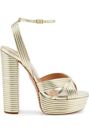 Aquazzura Sundance 140 Metallic Leather Platform Sandals - - 5