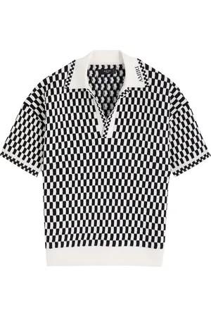 AMIRI Checked Wool-blend Polo Shirt - - M