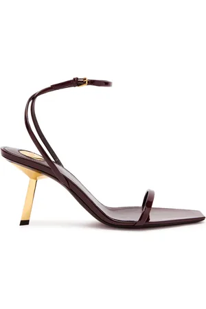 Saint Laurent Lee 75 Glossed Leather Sandals - - 37 (IT37 / UK4)
