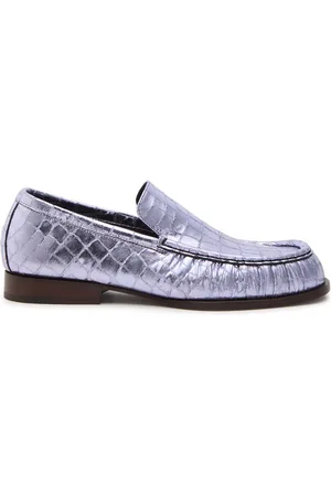 DRIES VAN NOTEN Crocodile-effect Metallic Leather Loafers - - 38 (IT38 / UK5)