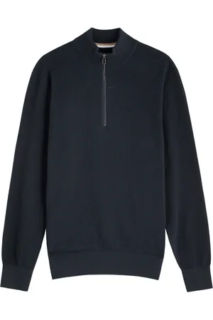 HUGO BOSS Textured Half-zip Cotton Jumper - - L