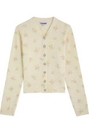 Ganni Floral-printed Wool-blend Cardigan - - L (UK14 / L)