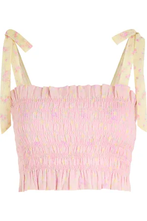 LOVESHACKFANCY Corbin Floral-print Smocked Cotton top - - M (UK12 / M)
