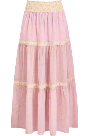 LOVESHACKFANCY Phia Floral-print Tiered Cotton Maxi Skirt - - L (UK14 / L)