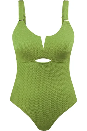 HSIA V-wire Plunge Textured One-piece Cutout Swimsuit - L /
