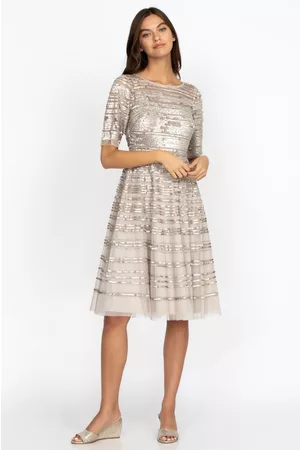 JOHNNY WAS Women Party Dresses - Champagne Beaded Mesh Dress - Champagne