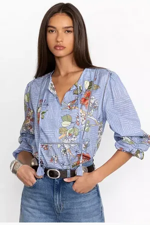 Buy MOSAIC CURVED HEM PRAIRIE BLOUSE