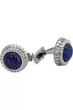 Picasso and Co Round Stainless Steel Cufflinks witth Lapis Lazuli