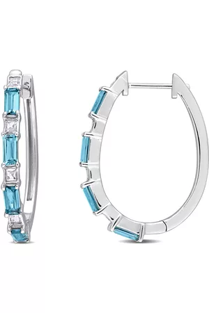 Amour Yellow Plated Sterling Silver 2 5/8 CT TGW London Topaz & White Topaz Hoop Earring