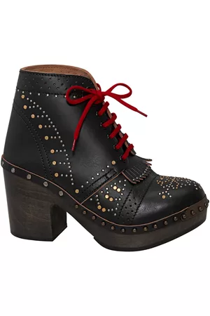Burberry Women Heeled Boots - Riveted Antrim Leather Block-heel Clog Boots, Brand Size 39 (US Size 9)