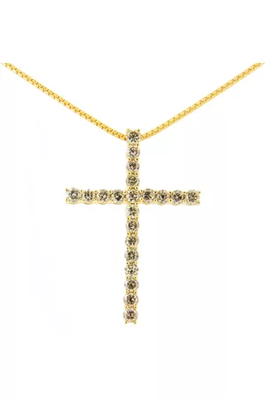 Haus of Brilliance 14K Yellow Gold Plated .925 Sterling Silver 1.0 Cttw Champagne Diamond Cross 18'' Pendant Necklace (K-L Color, I1-I2 Clarity)
