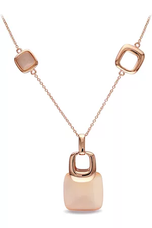 Amour 17''+1'' Ext Silver Pink Plated Necklace w/ 41ct TGW 9x9mm, & 22x22mm Synthetic Champagne Cat Eye with Lobster Clasp