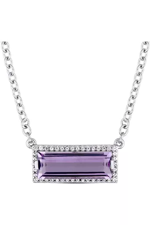 Amour Baguette Cut African Amethyst and White Sapphire Halo Necklace in Sterling Silver JMS004536