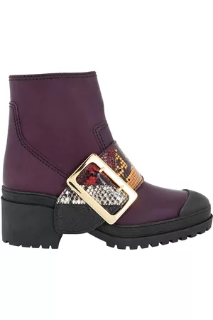 Burberry The Buckle Boot In Rubberised Leather And Snakeskin In Dark Claret, Brand Size 35 (US Size 5)