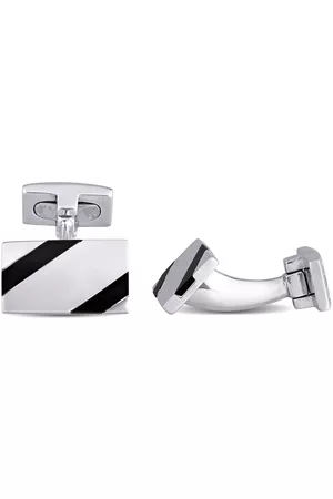 Amour Onyx and White and Square Crystal Cufflinks in Sterling Silver