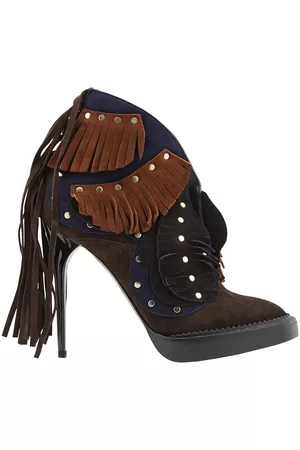 Burberry Lilybell Embroidered 120 V-cut Fringed Ankle Boots, Brand Size 37 (US Size 7)