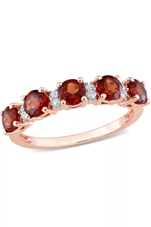 Amour 1 3/5 CT TGW Garnet and White Topaz Semi Eternity Ring In Rose Plated Sterling Silver
