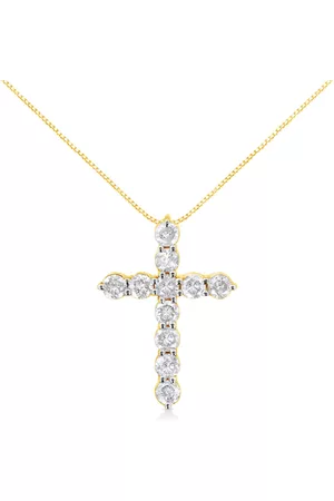 Haus of Brilliance Women Necklaces - 10K Yellow Gold Plated .925 Sterling Silver 1 cttw Prong Set Diamond Cross 18'' Pendant Necklace