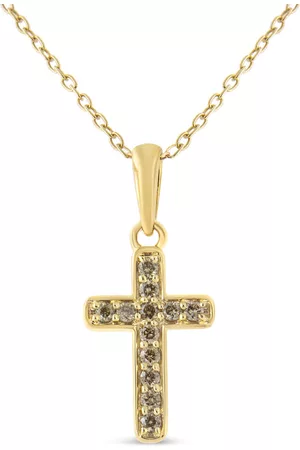 Haus of Brilliance 10K Yellow Gold Plated .925 Sterling Silver 1/4 Cttw Champagne Diamond Cross 18'' Pendant Necklace (K-L Color, I1-I2 Clarity)