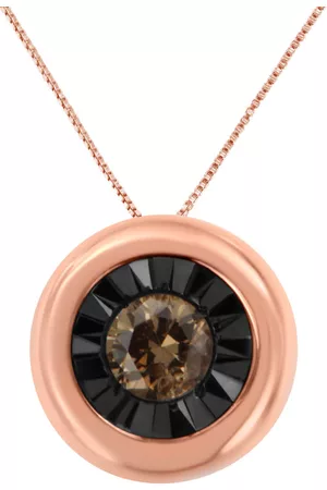 Haus of Brilliance 10K Rose Gold 1/10ct TDW Bezel Set Diamond Solitare Pendant Necklace (Champagne, I2-I3)