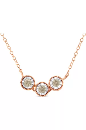 Haus of Brilliance 10K Rose and White Gold Plated .925 Sterling Silver 1/4 Cttw Miracle-Set Champagne Dia Triple Circle 18'' Necklace