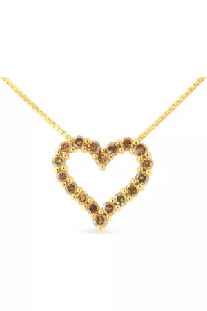 Haus of Brilliance 14K Yellow Gold Plated .925 Sterling Silver 1.0 Cttw Champagne Diamond Heart 18'' Pendant Necklace (K-L Color, I1-I2 Clarity)