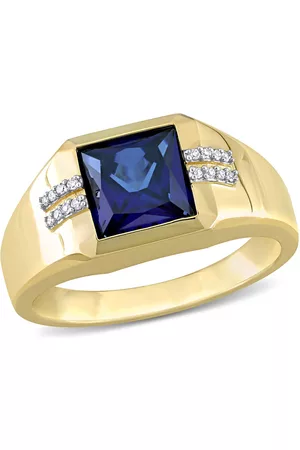 Amour Men Rings - 0.05 CT Diamond TW And 3.06 CT TGW Created Sapphire Fashion Ring 10k Yellow Gold