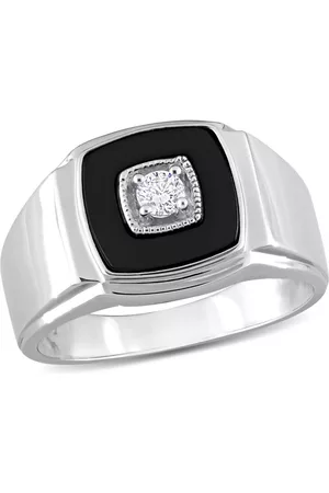 Amour 1/6 CT Diamond TW And 2 1/3 CT TGW Onyx Fashion Ring Silver