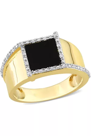 Amour 1/10 CT Diamond TW And 6 CT TGW Onyx Fashion Ring 10k Yellow Gold