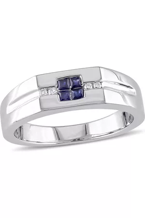 Amour 0.05 CT Diamond TW And 1/3 CT TGW Sapphire Mens Ring Silver