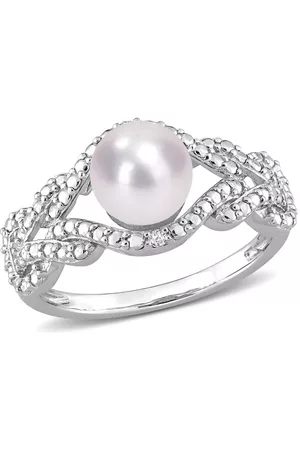 Amour 7-7.5mm Freshwater Cultured Pearl and Diamond Accent Infinity Ring in Sterling Silver