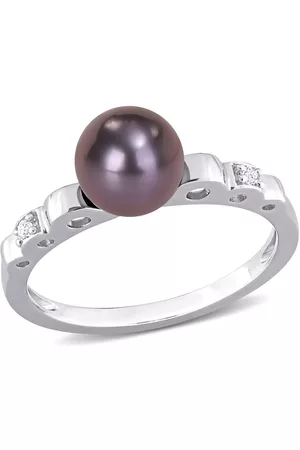 Amour 7 - 7.5 MM Freshwater Cultured Pearl and 0.06 CT TGW White Topaz Ring in Sterling Silver