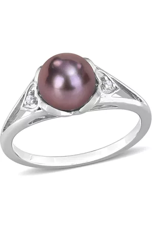 Amour 7 - 7.5 MM Freshwater Cultured Pearl and Diamond Accent Ring in Sterling Silver