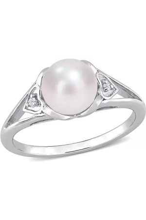 Amour 7-7.5mm Freshwater Cultured Pearl and Diamond Accent Split-Shank Ring in Sterling Silver