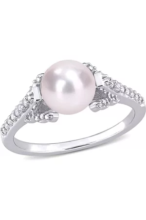 Amour 7-7.5mm Freshwater Cultured Pearl and Diamond Accent Vintage Ring in Sterling Silver