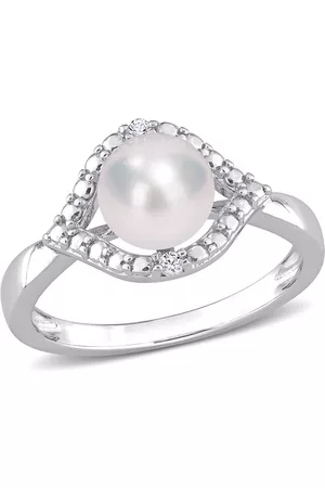 Amour 7-7.5mm Freshwater Cultured Pearl and Created White Sapphire Halo Ring in Sterling Silver