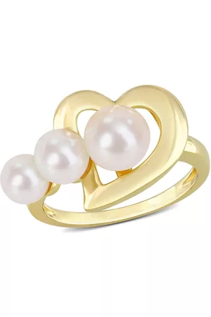 Amour Women Rings - Freshwater Cultured Pearl Heart Ring in Yellow Plated Sterling Silver
