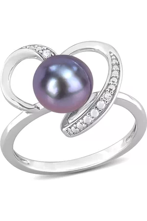 Amour 8 - 8.5 MM Freshwater Cultured Pearl and Diamond Accent Heart Ring in Sterling Silver