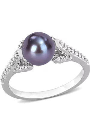 Amour 7 - 7.5 MM Freshwater Cultured Pearl and Diamond Accent Ring in Sterling Silver