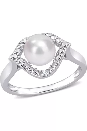 Amour 7-7.5mm Freshwater Cultured Pearl and Created White Sapphire Halo Ring in Sterling Silver