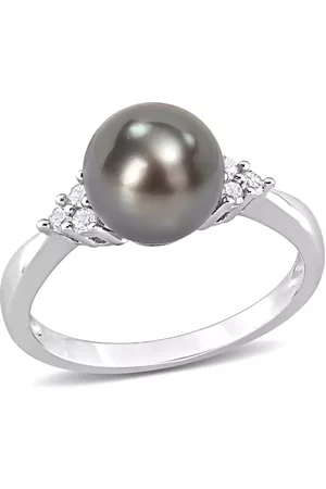 Amour 8-8.5mm Tahitian Pearl and 1/8 CT TDW Diamond Ring in Sterling Silver